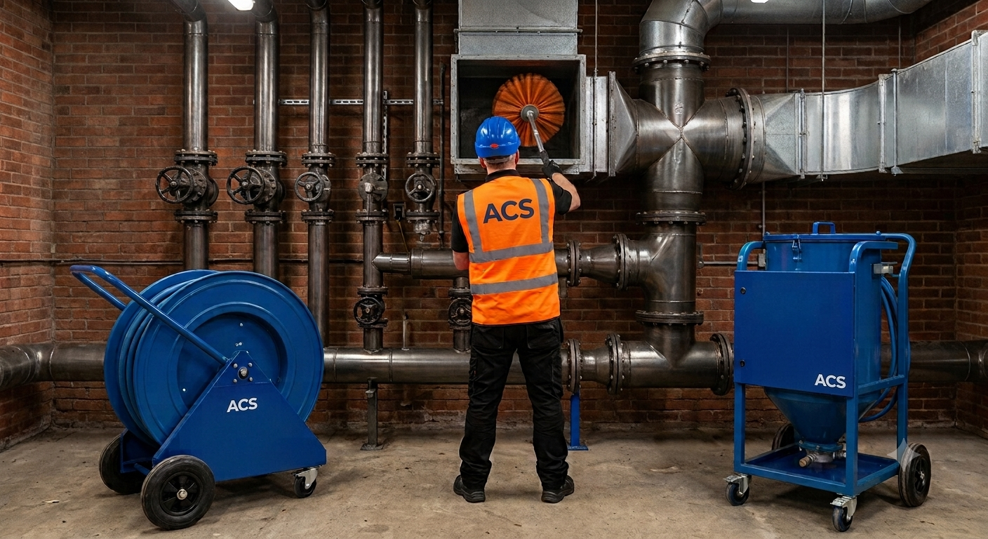 Technician cleaning the inside of extraction ductwork